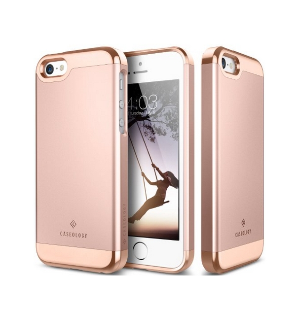 iPhone SE Case Caseology savoy Series chrome microfiber slider case rose gold